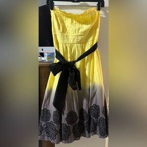 Anthropology Yellow Ombre Mini Dress with Black Sash